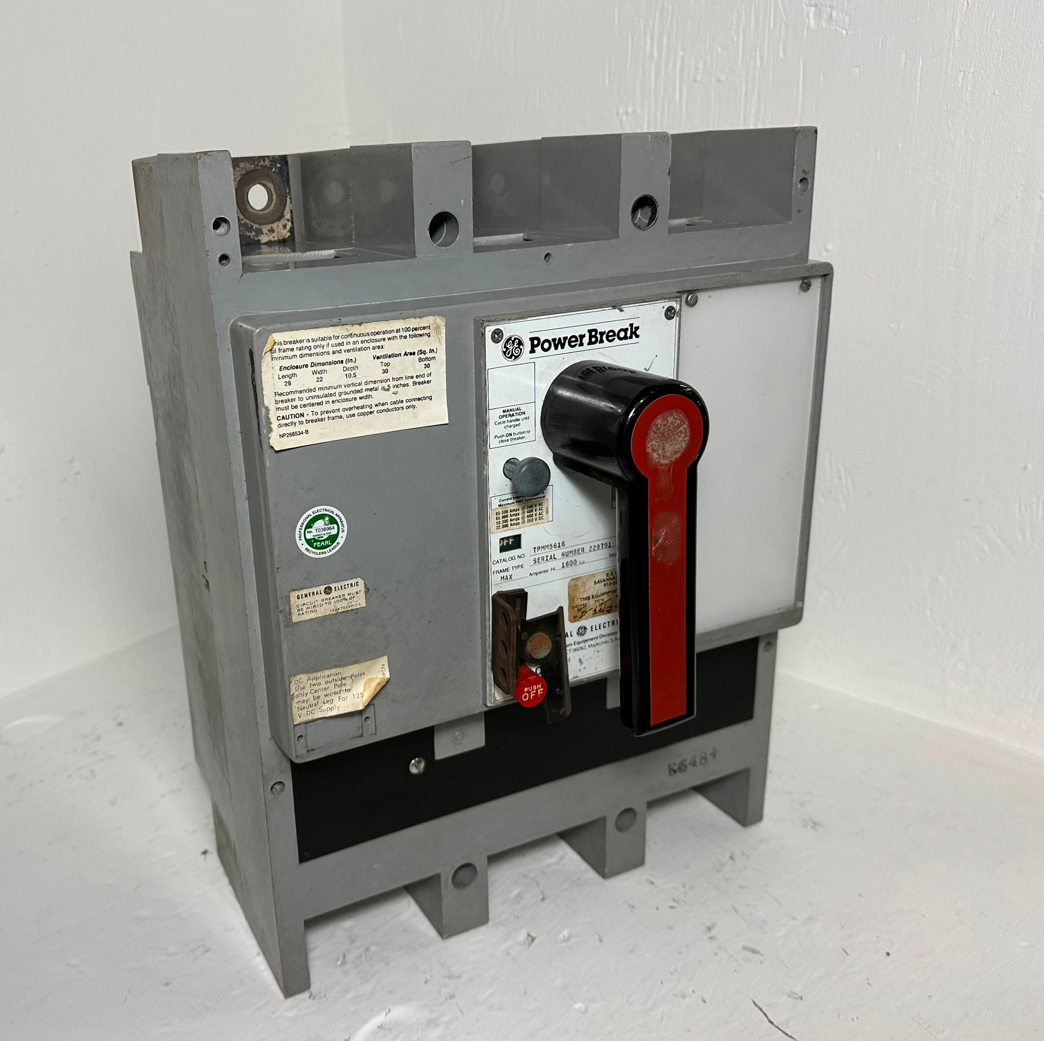 GE TPMM5616 1600A Power Break Circuit Breaker 480/600V 1600 Amp